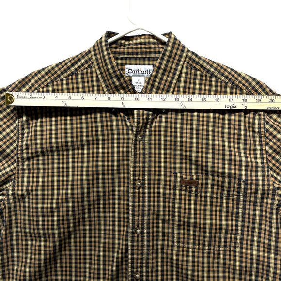 Carhartt Button Down Shirt Chest Pocket Brown Plaid Long Sleeve Collared Size L - Picture 7 of 14